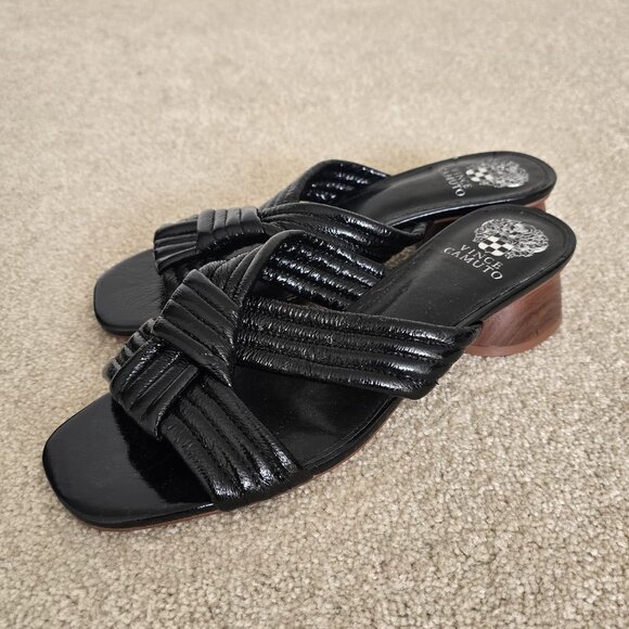 Vince Camuto Black Woven Leather Block Heel Sandals - Picture 2 of 2